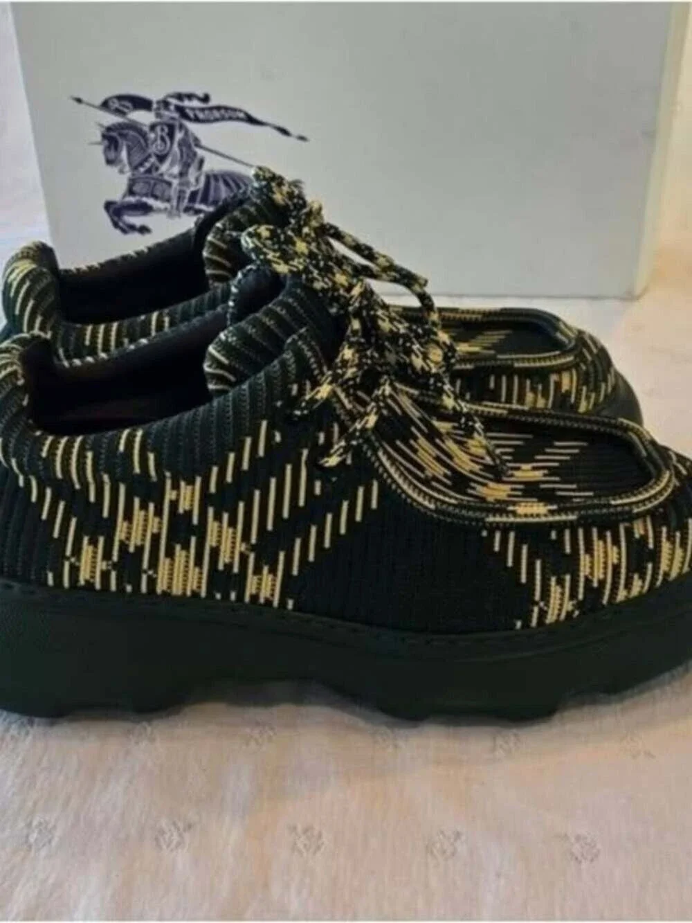 NIB Burberry Creeper Check Woven Derby Shoes Primrose Ip Check Green Size 40